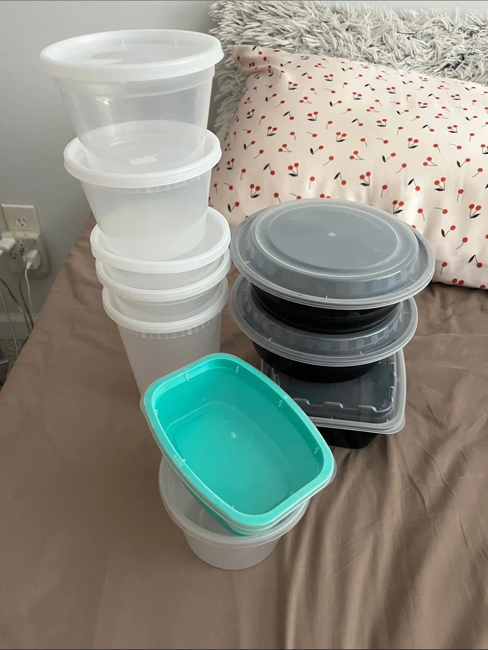 10 Assorted Plastic Food Storage Containers with Lids - White, Black, Teal